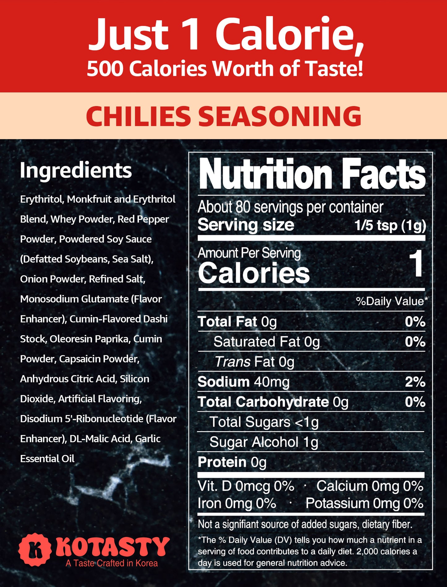 Kotasty Chilies Seasoning, Authentic South Korean Flavor, 2.82 oz