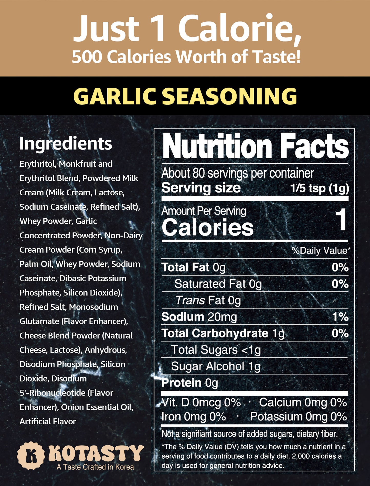 Kotasty Garlic Seasoning, Authentic South Korean Flavor, 2.82 oz