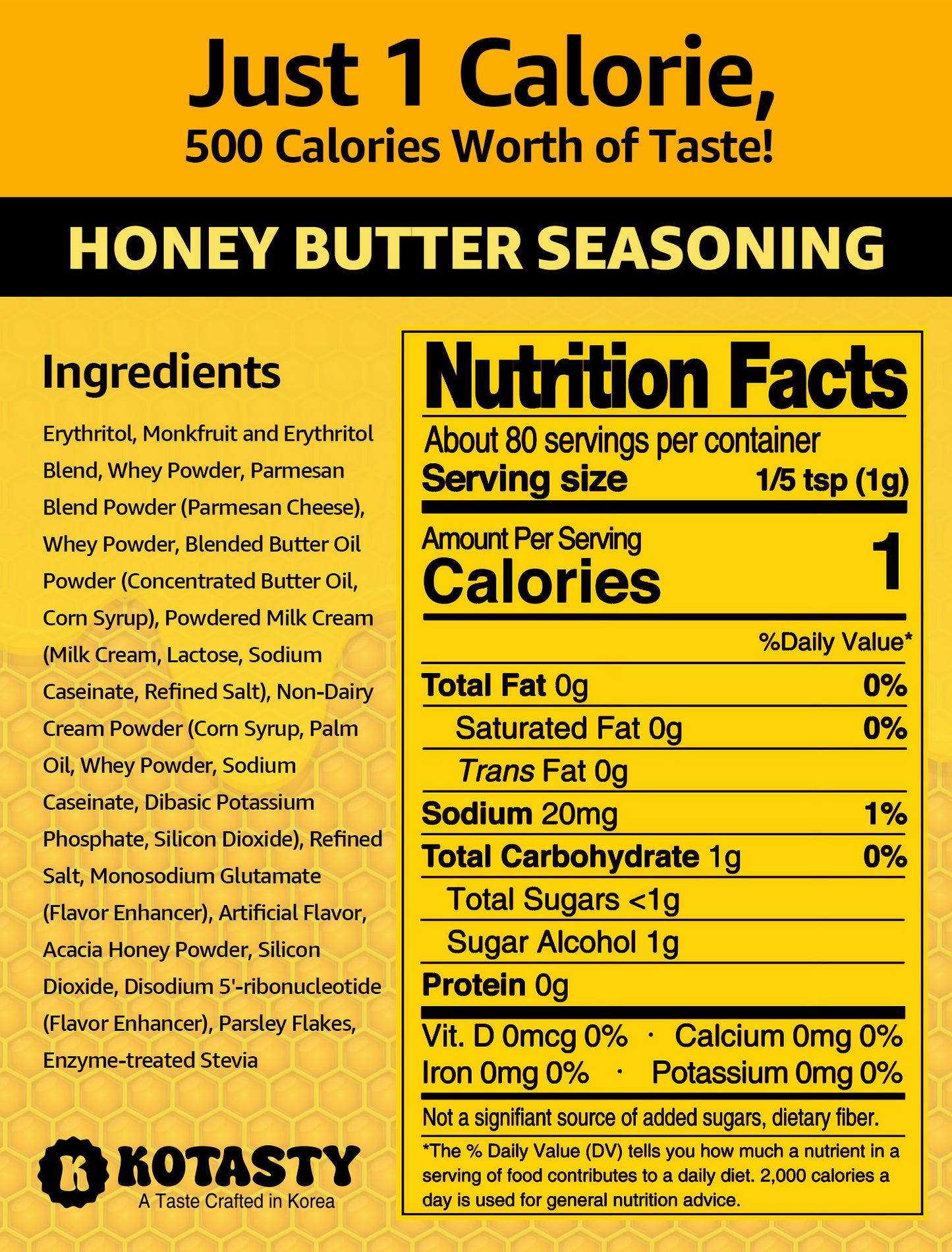 Kotasty Honey Butter Seasoning, Authentic South Korean Flavor, 2.82 oz