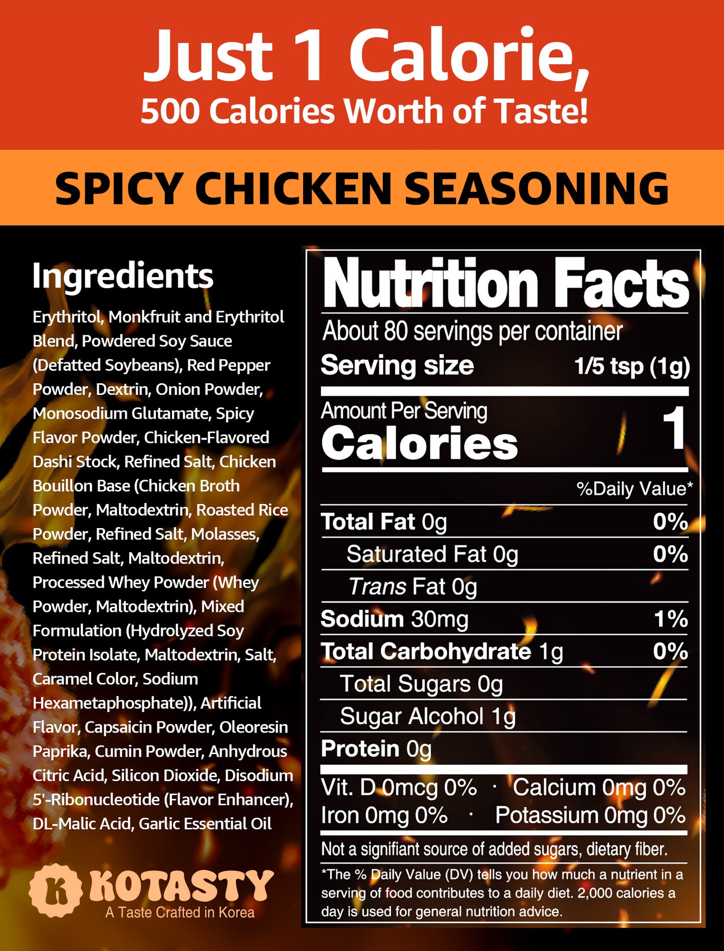 Kotasty Spicy Chicken Seasoning, Authentic South Korean Flavor, 2.82 oz